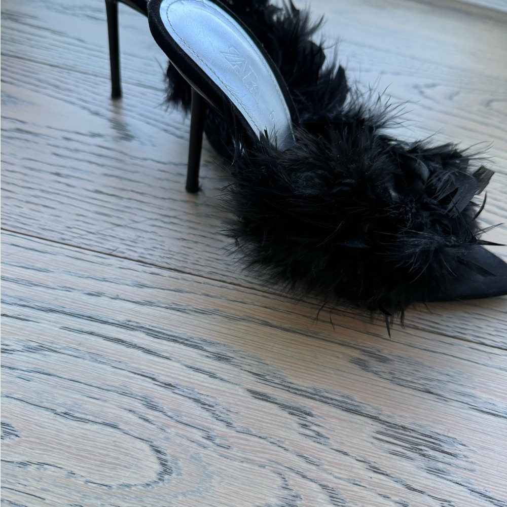 Zara Black Feather Heels - Picture 2 of 7